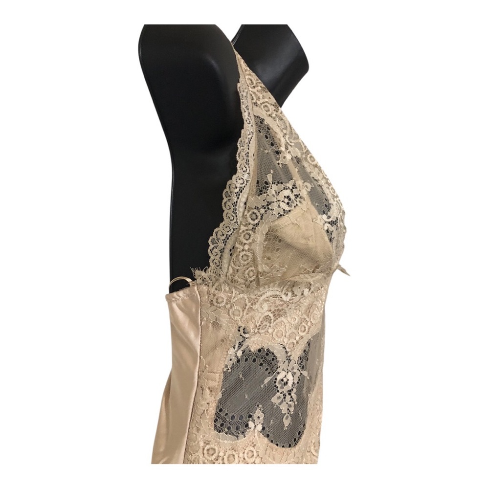 Sincerely jules champagne lace bodice plunge front satin effect dress size Large - Picture 9 of 17